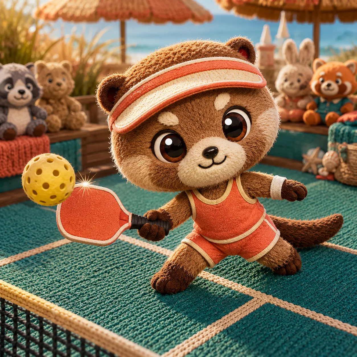 Sea otter playing pickleball at a beach club