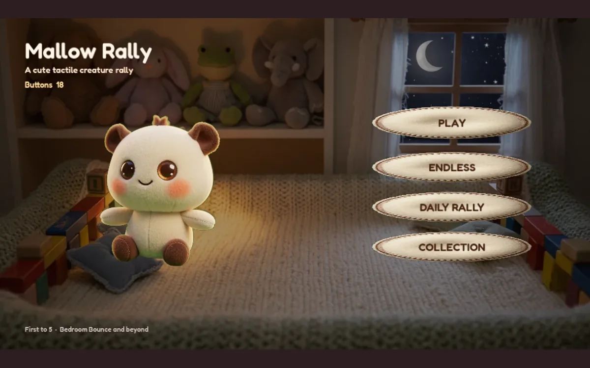 Pip playing Mallow Rally in the Bedroom Bounce arena