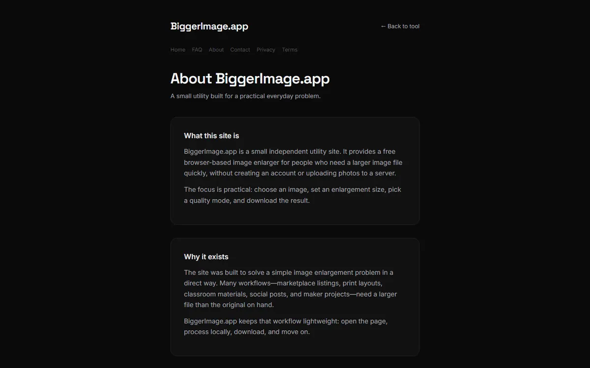 BiggerImage About page