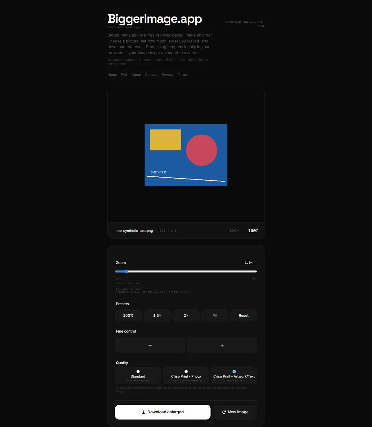 BiggerImage.app browser tool interface